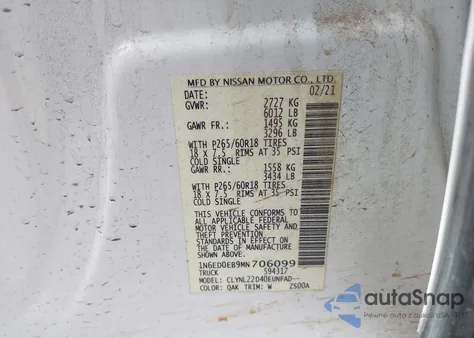 2021 Nissan Frontier Sv 4X4 from USA, damaged, VIN 1N6ED0EB9MN706099